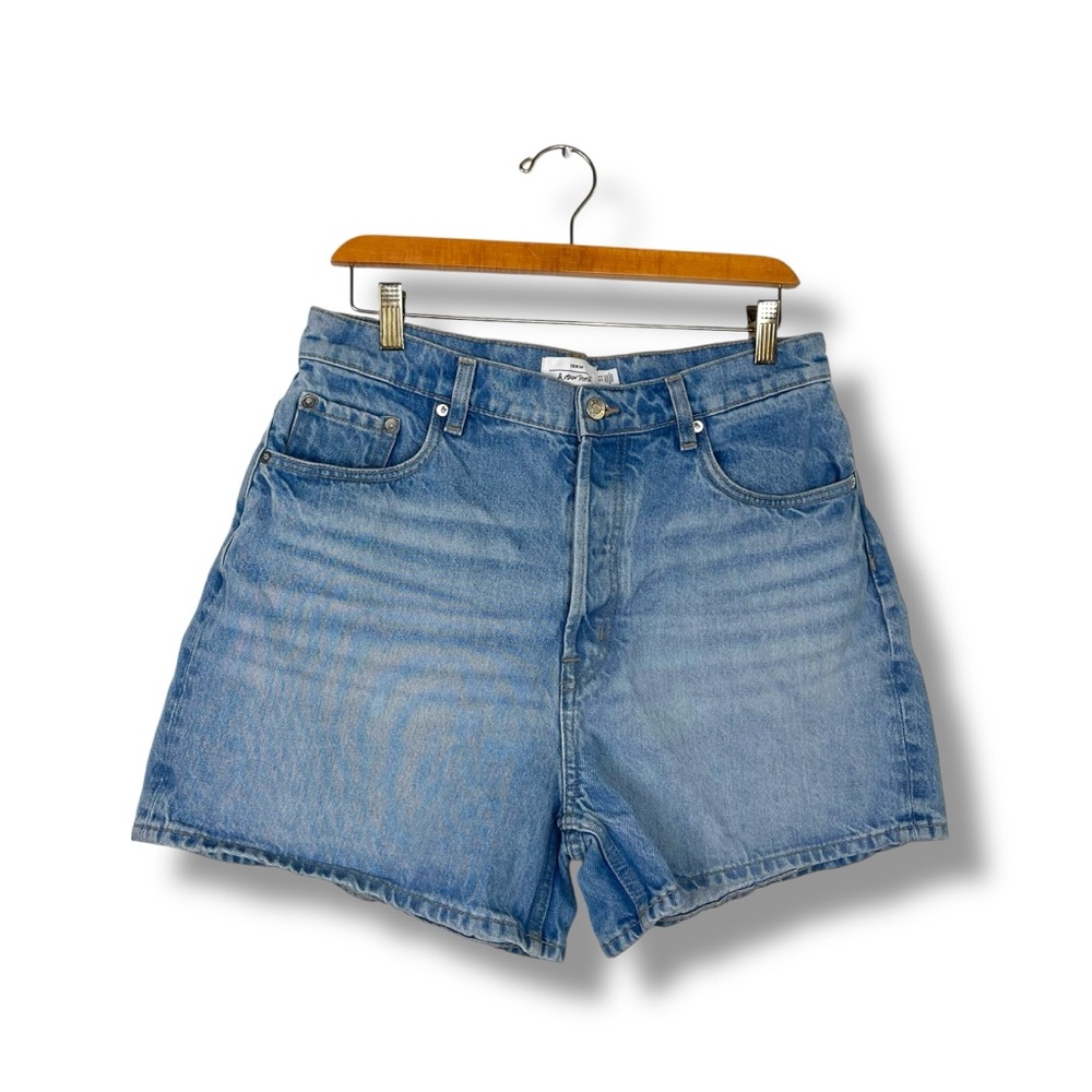 & Other Stories Womens Size 10 High Waisted Denim Jean Shorts Blue Button Fly - Picture 2 of 7